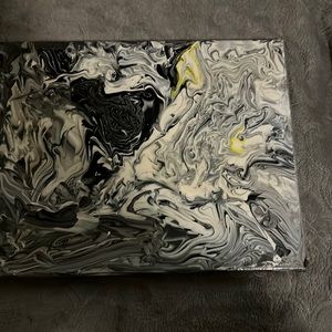ACRYLIC hand painted. Paint pour. Unfinished back. Black gray white design